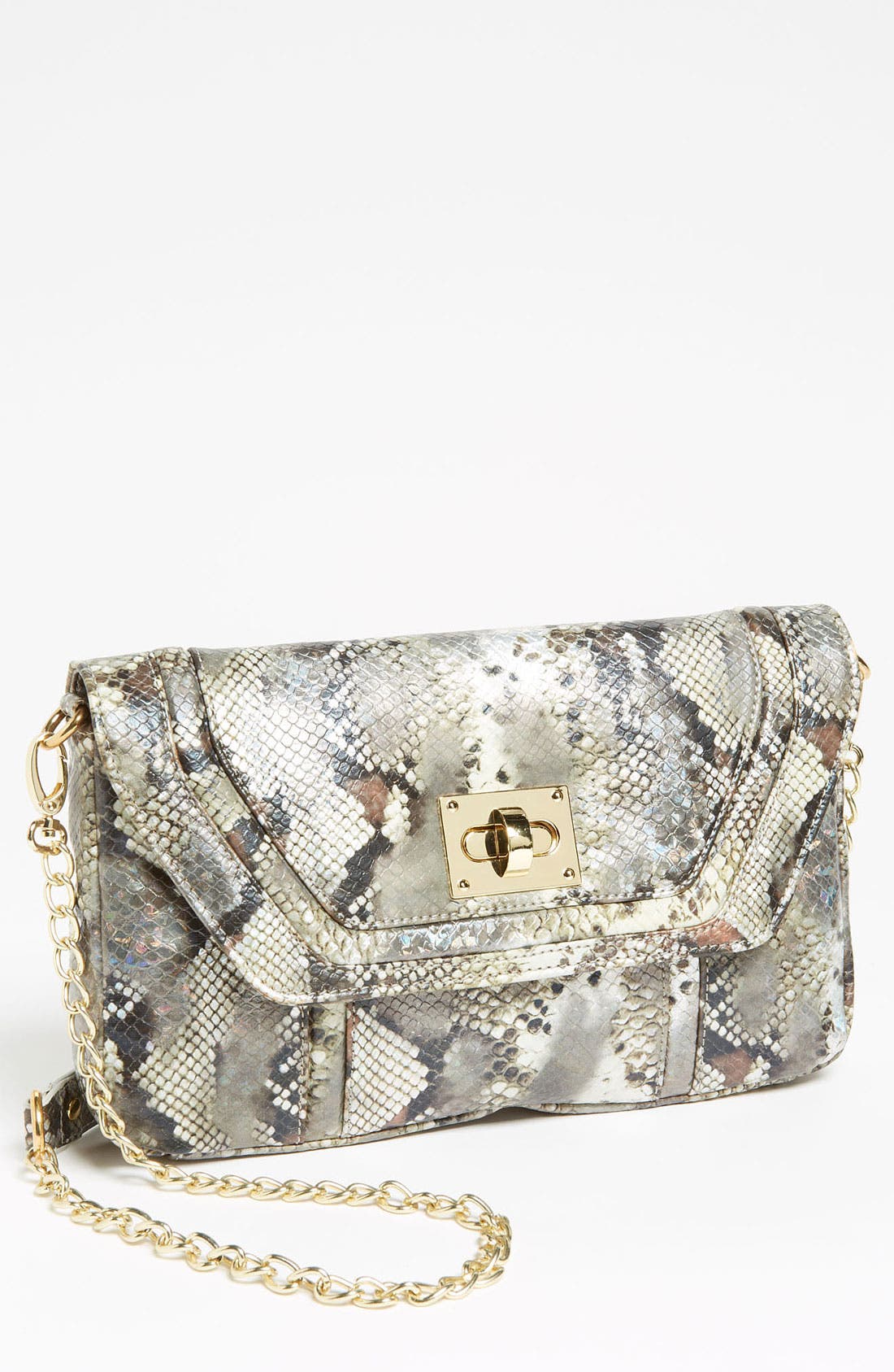 by Steve Madden 'Sugar' Snake Embossed Clutch, Main, color, GREY/ BLACK SNAKE