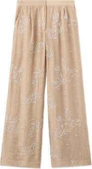 MANGO Beaded Floral Embroidered High Rise Pants