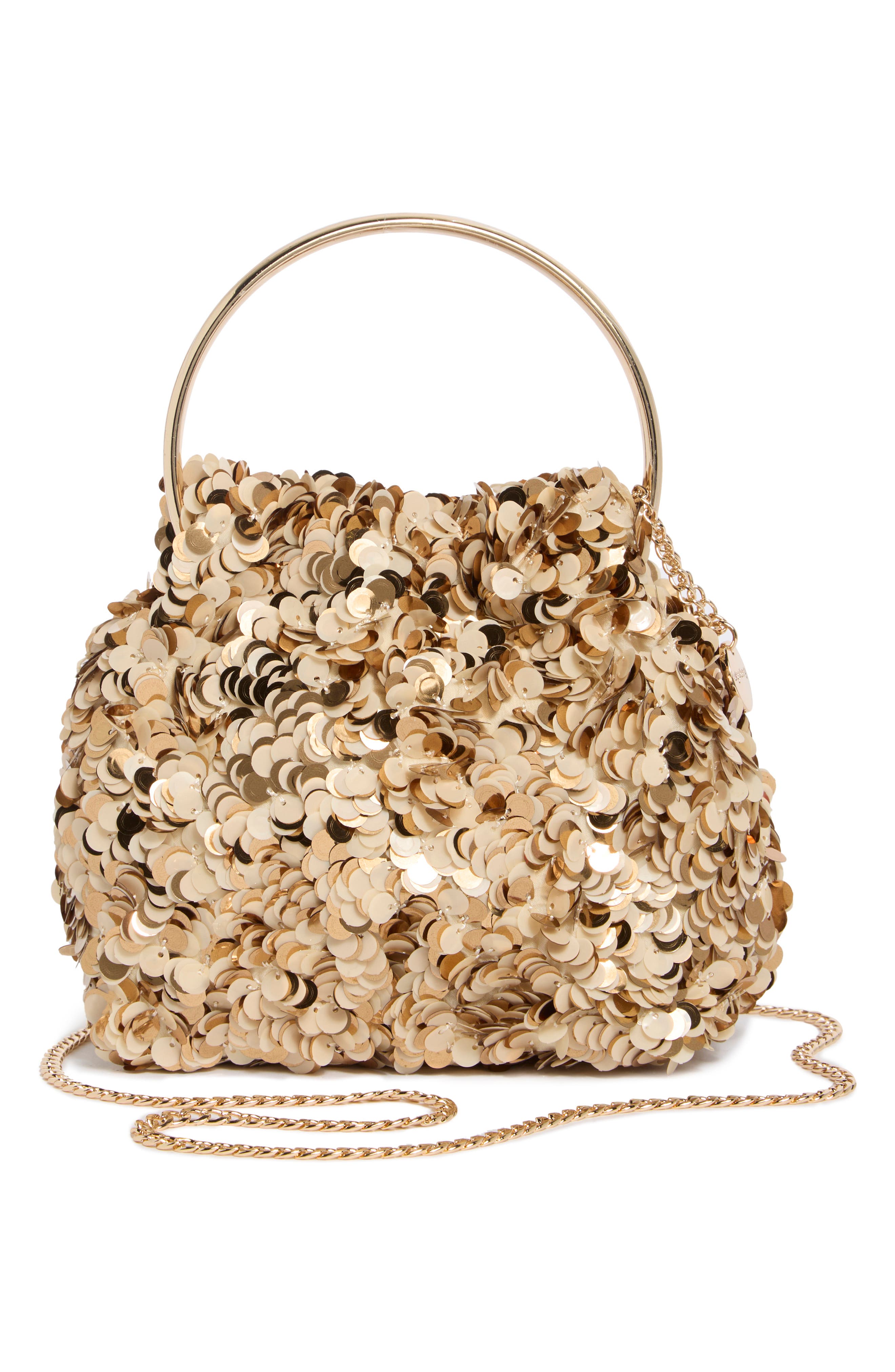 Sharma Sequin Pouch Bag, Alternate, color, NATURAL