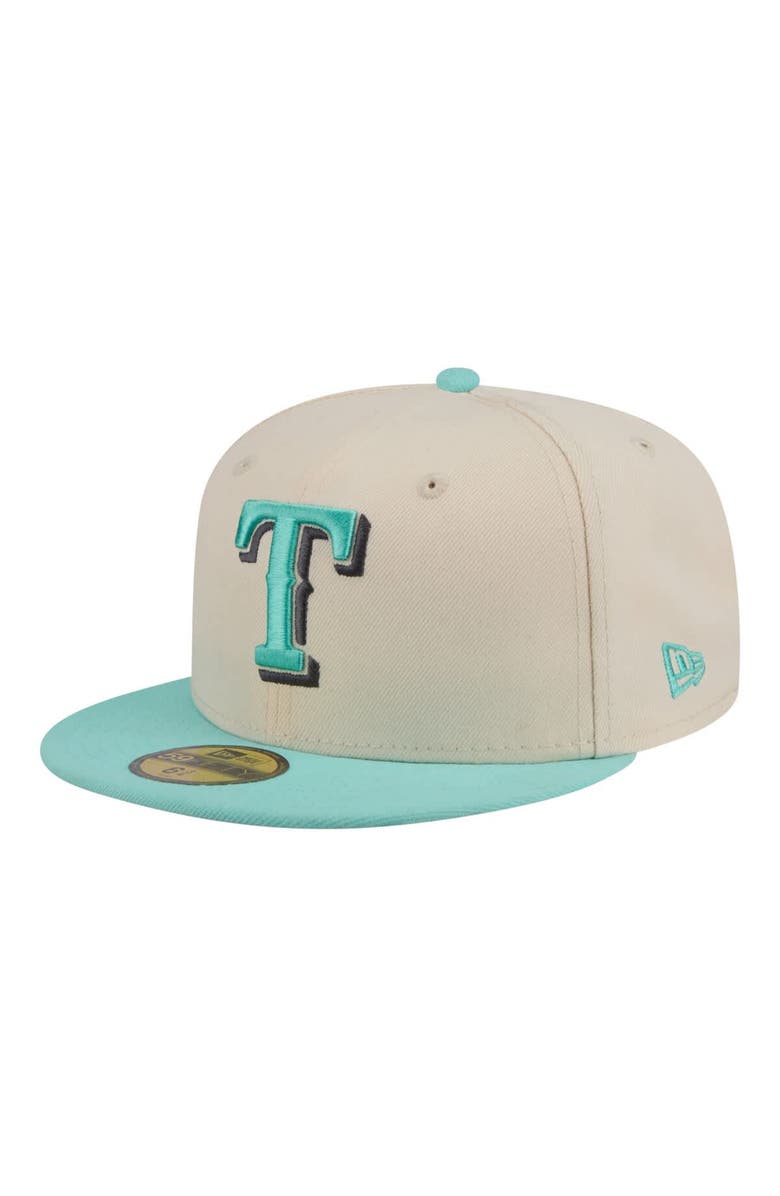 New Era Men's New Era Light Beige/Turquoise Texas Rangers Two-Tone Color Pack 59FIFTY Fitted Hat, Main, color, Light Beige