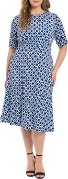 London Times Inset Waist Midi Dress