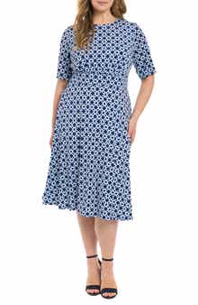 London Times Inset Waist Midi Dress