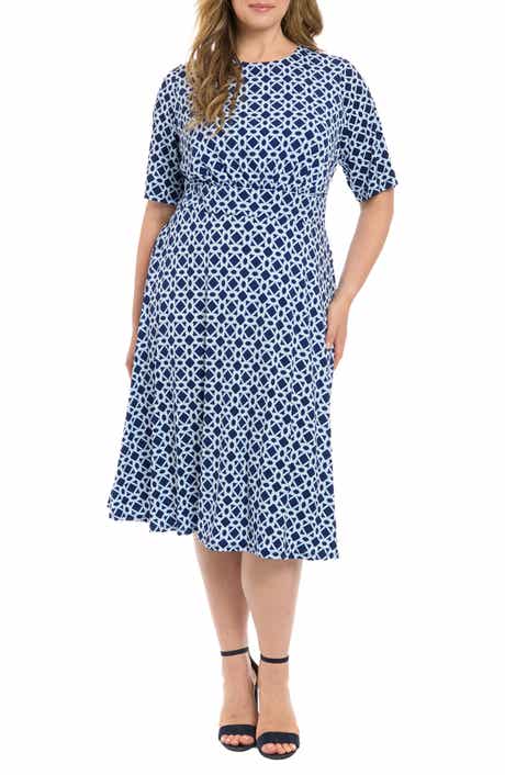 London Times Inset Waist Midi Dress