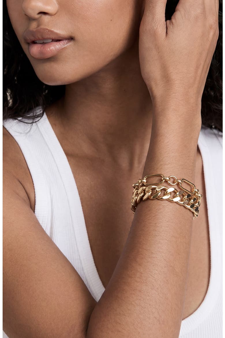 Mixed Double Chain Bracelet, Alternate, color, GOLD