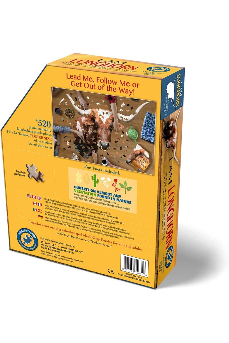 I Am Longhorn 550 Piece Animal Shaped Jigsaw Puzzle, Alternate, color, Multicolored