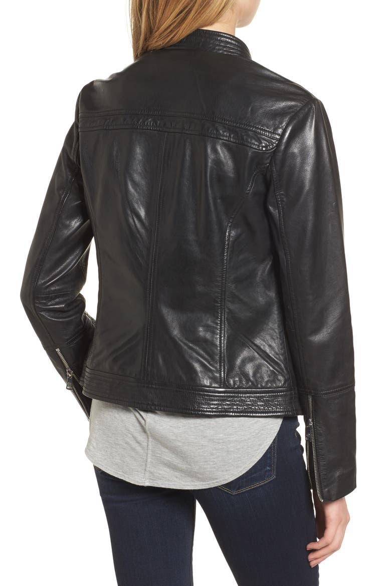 Leather Moto Jacket, Alternate, color, BLACK