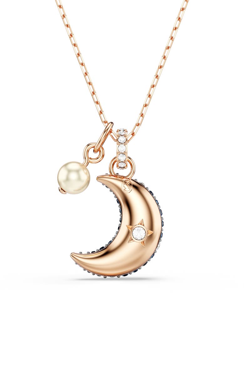 Swarovski Sublima Luna Pendant Necklace, Alternate, color, Blue/ Rose Gold