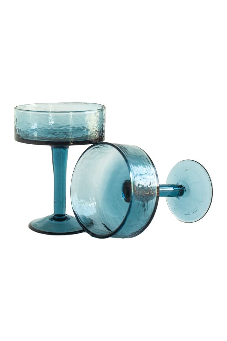 Handblown Hammered Coupe Cocktail Glasses - Set of 4, Main, color, Blue