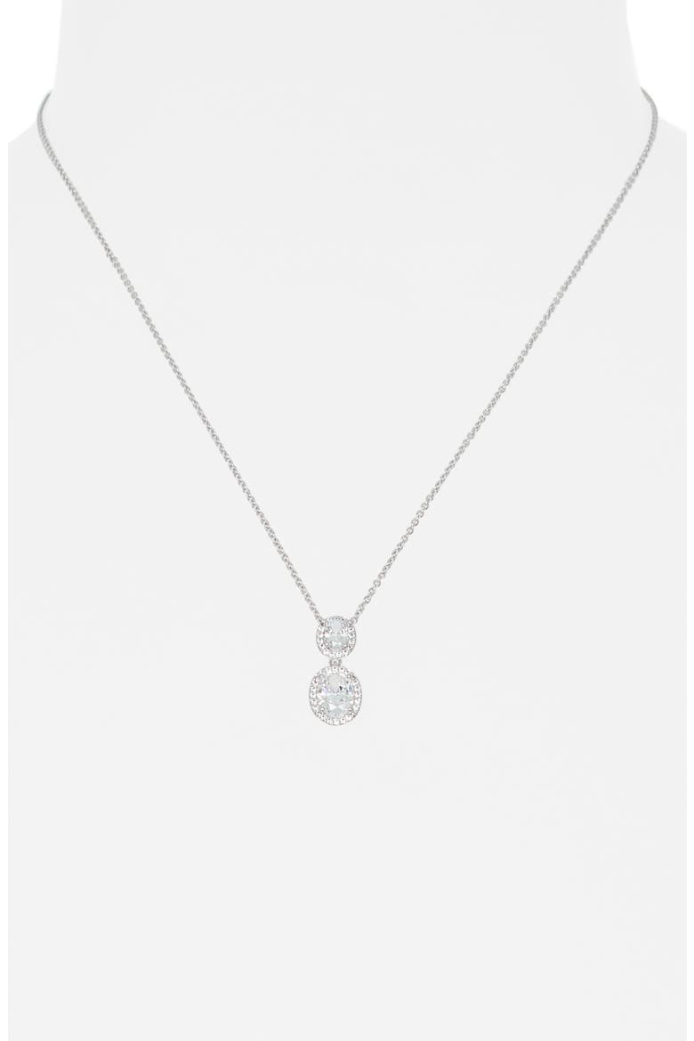 Oval Halo Drop Necklace, Main, color, RHODIUM