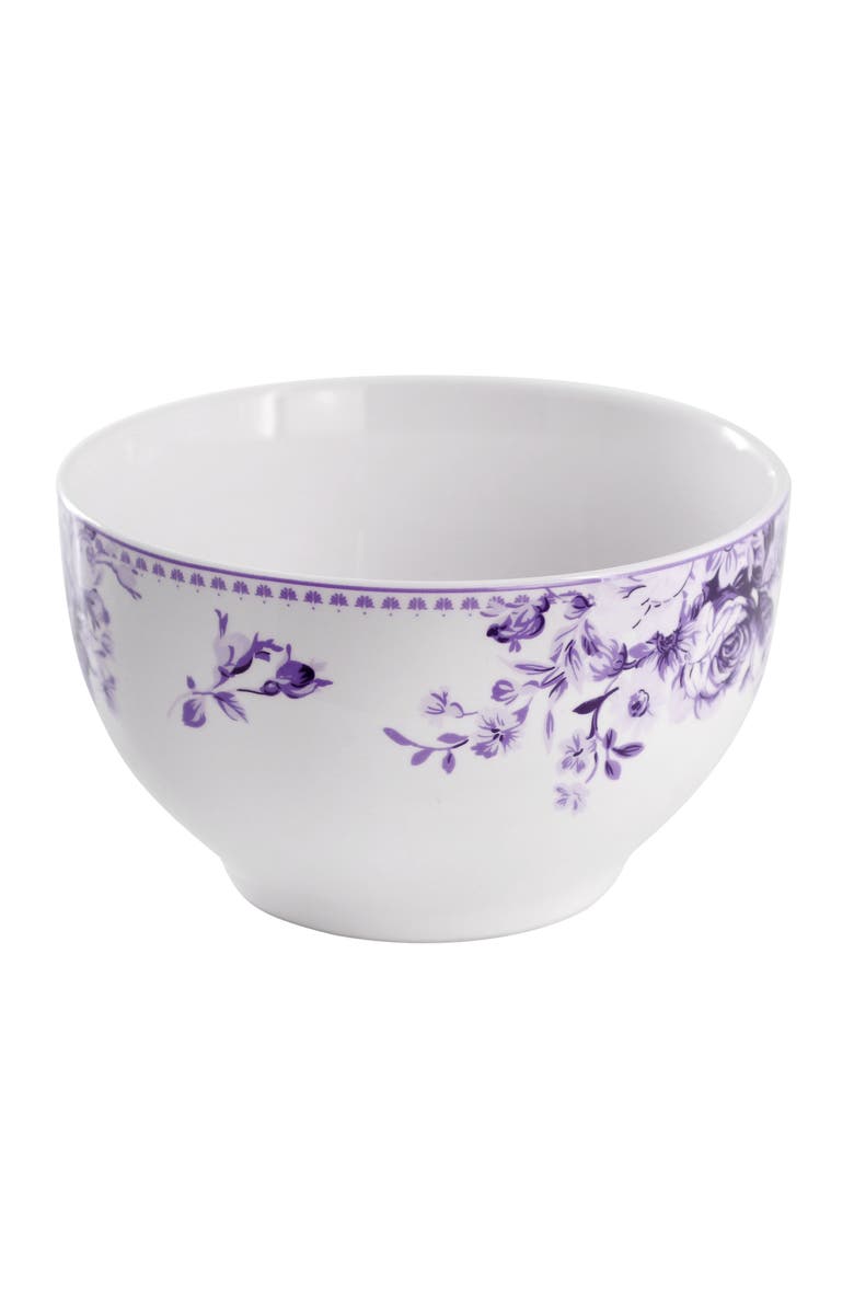 Elama Traditional Purple Rose 16 Piece Stoneware Dinnerware Set, Alternate, color, Purple