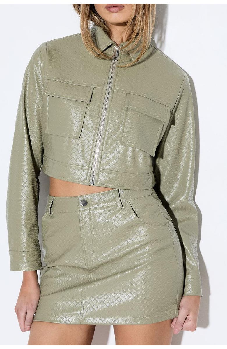 MissPap Woven Detail Faux Leather Jacket, Alternate, color, Olive