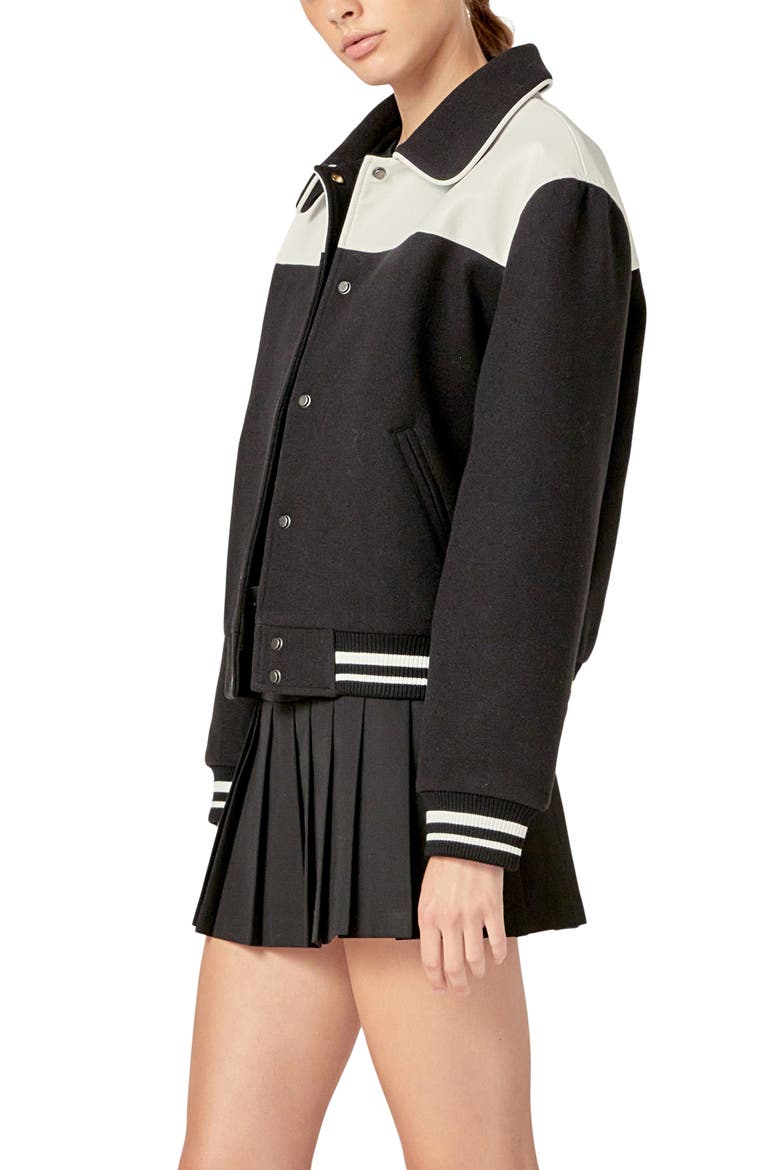 Colorblock Bomber Jacket, Alternate, color, BLACK/ WHITE