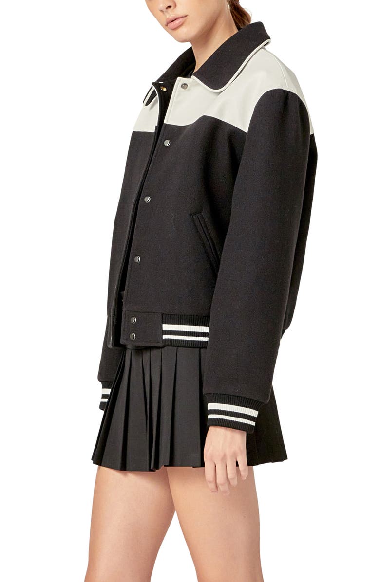 English Factory Colorblock Bomber Jacket, Alternate, color, Black/ White