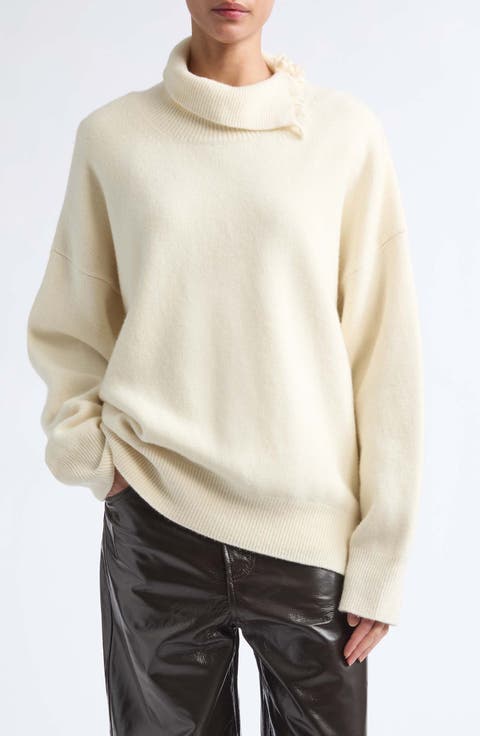 Fringe Asymmetric Wool Turtleneck Sweater