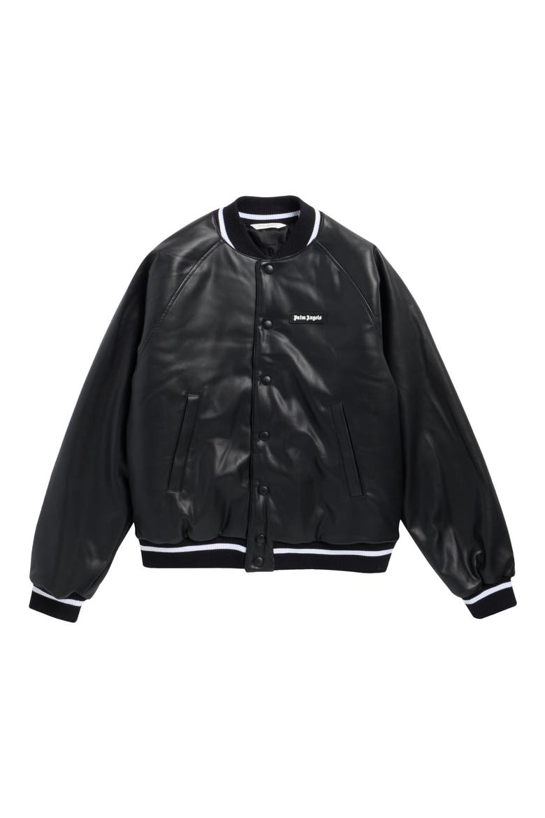 Kids' Coated Varsity Bomber Jacket, Main, color, BLACK - OFF WHITE