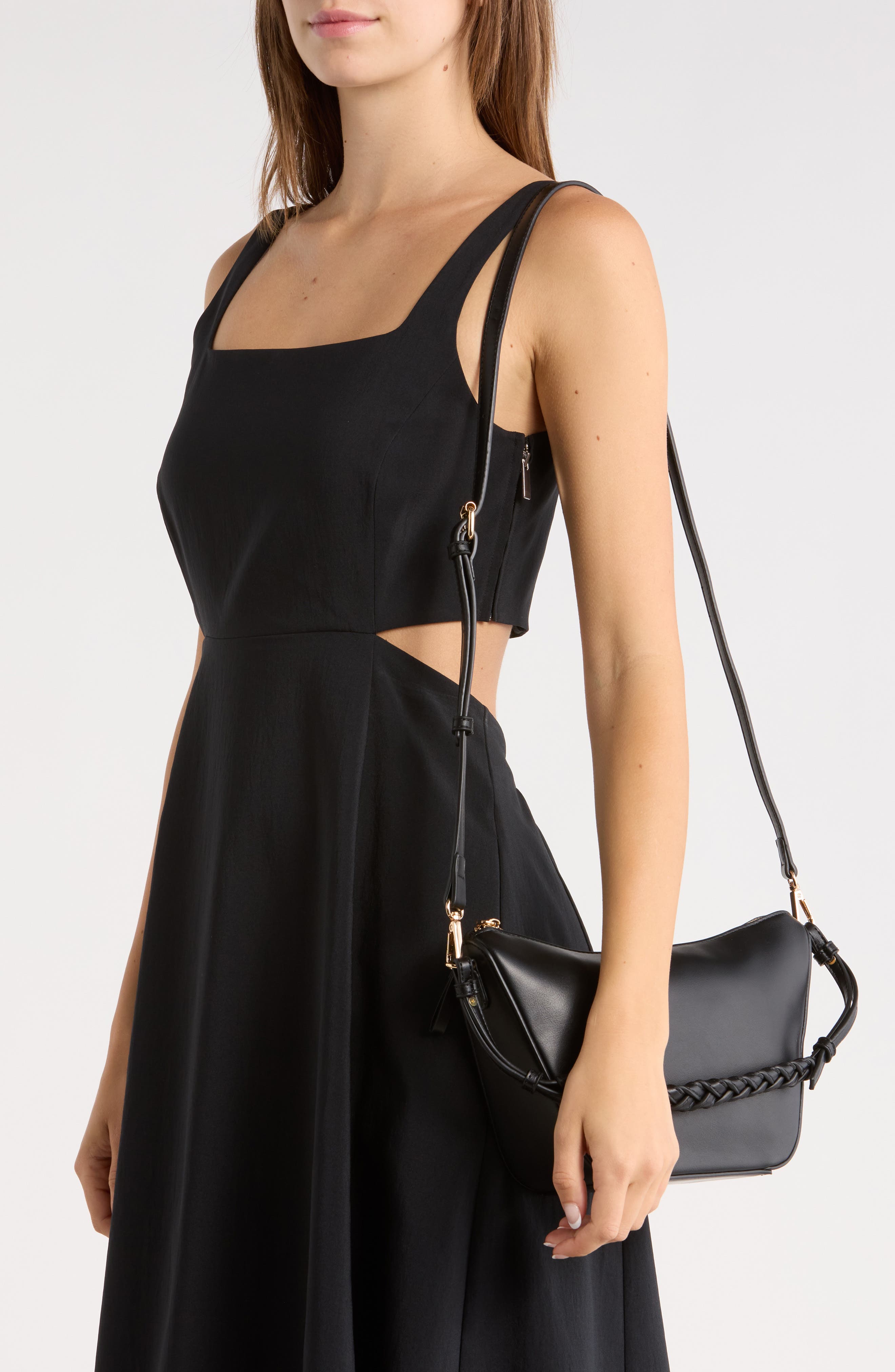 Melie Bianco Audrina Woven Handle Handbag, Alternate, color, Black