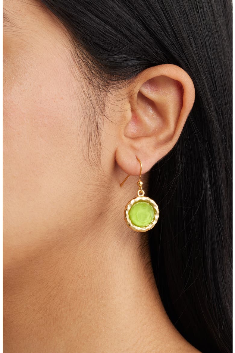 Round Glass Drop Earrings, Alternate, color, GOLD/ GREEN