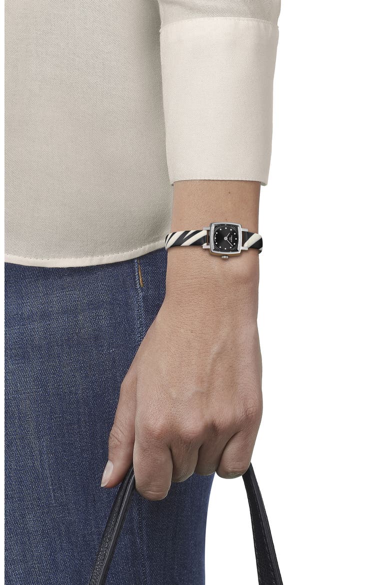 Lovely Wild Diamond Leather Strap Watch, 20mm, Alternate, color, BLACK/WHITE