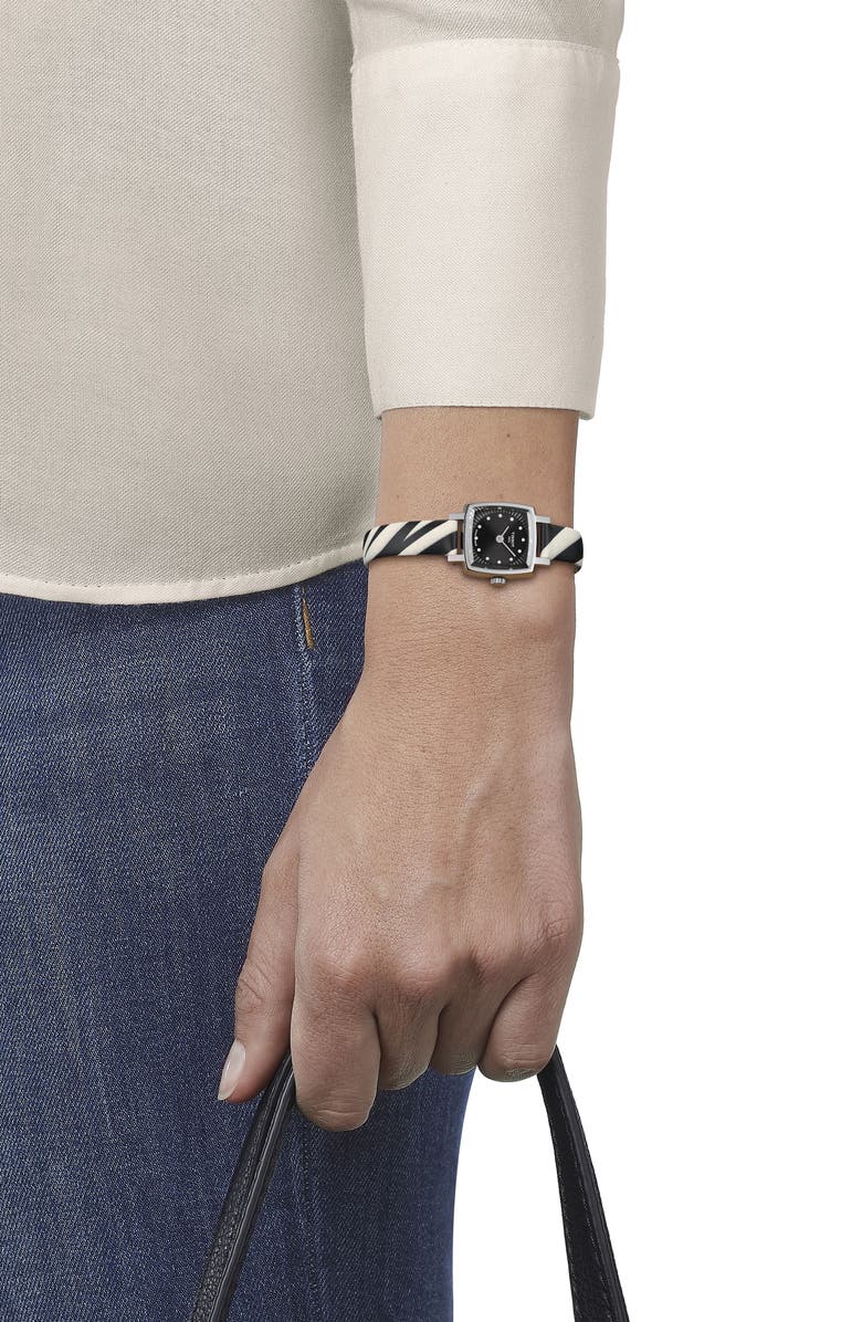 Tissot Lovely Wild Diamond Leather Strap Watch, 20mm, Alternate, color, Black/White