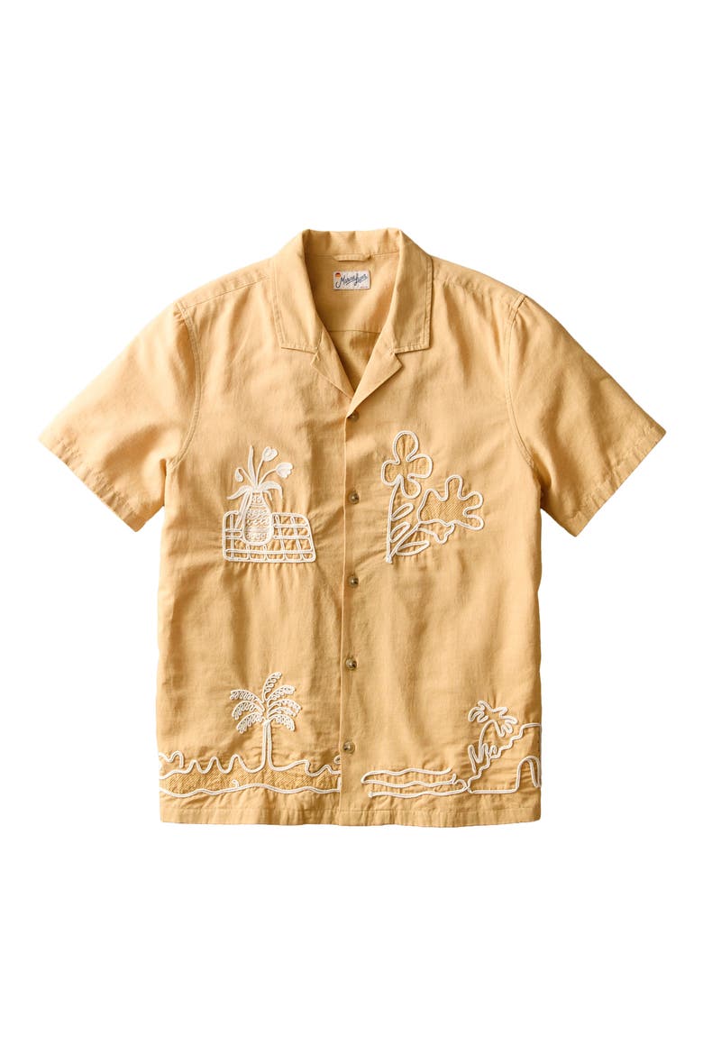 Embroidered Cotton & Linen Resort Shirt, Alternate, color, MUSTARD