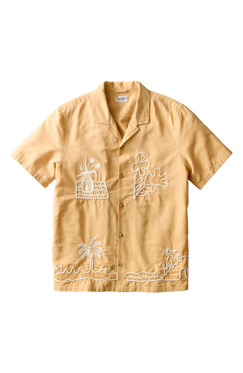 Marine Layer Embroidered Cotton & Linen Resort Shirt, Alternate, color, Mustard