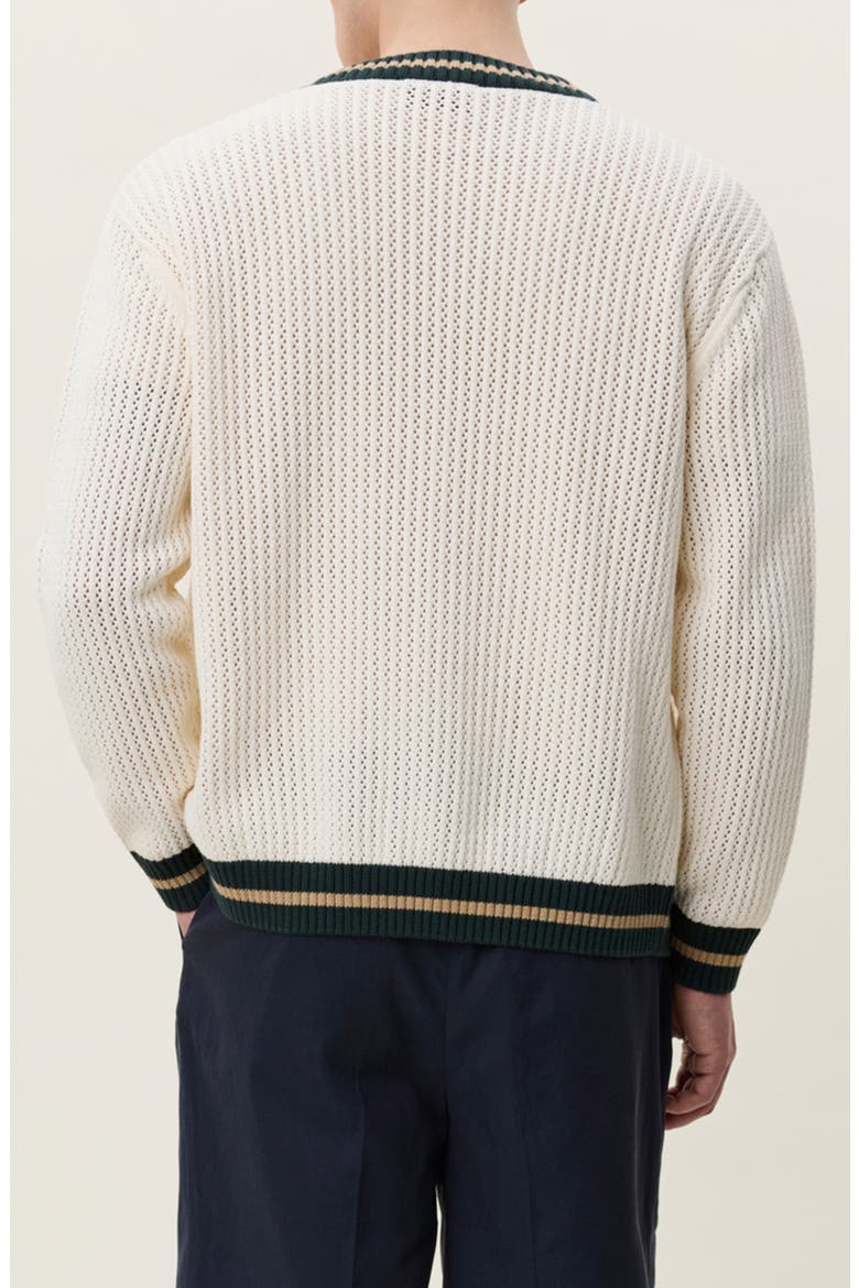 Lace Stitch Cotton Cardigan, Alternate, color, EGGNOG WHITE