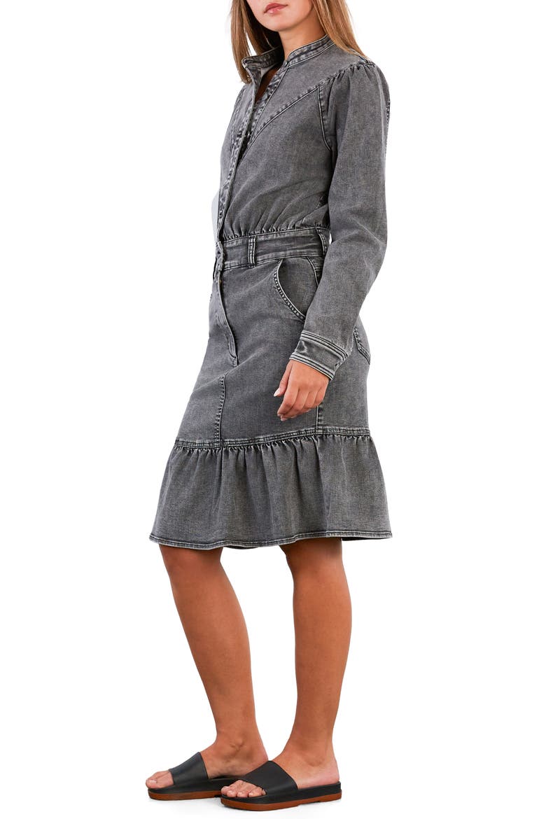 For A Stroll Ruffle Hem Long Sleeve Denim Dress, Alternate, color, ASH GREY