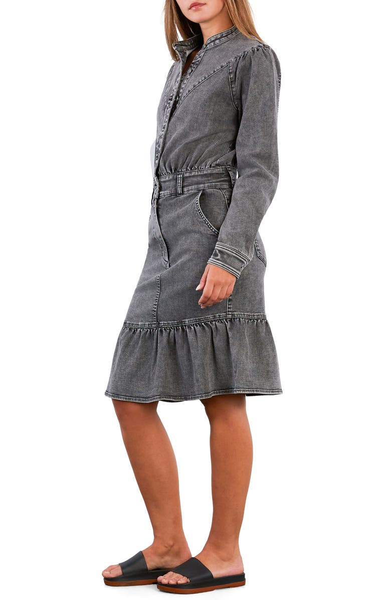 Wash Lab Denim For A Stroll Ruffle Hem Long Sleeve Denim Dress, Alternate, color, Ash Grey