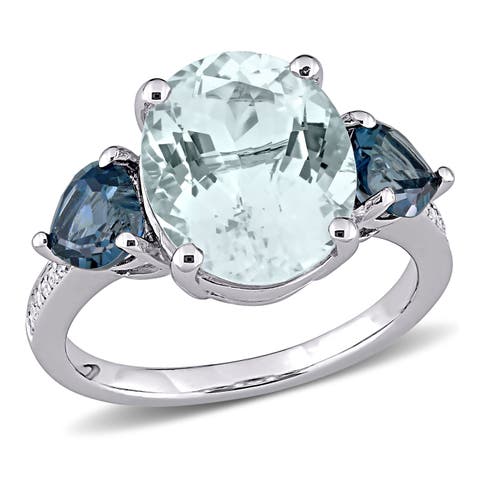 Aquamarine, Topaz & Diamond 3-Stone Ring