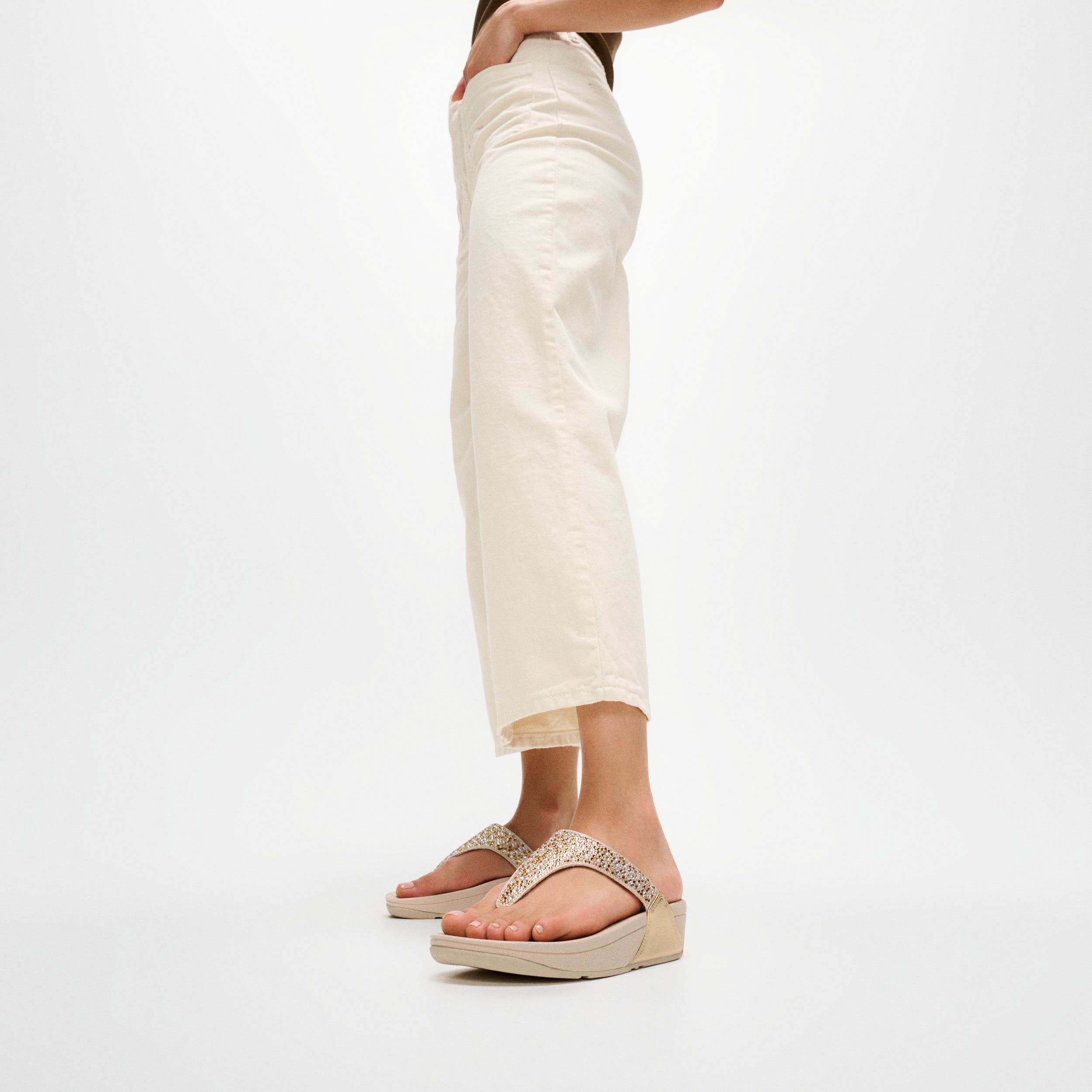 FitFlop Lulu Crystal Mix Metallic Sandals, Alternate, color, Platino