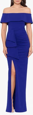 Xscape Evenings Ruched Off the Shoulder Crepe Gown