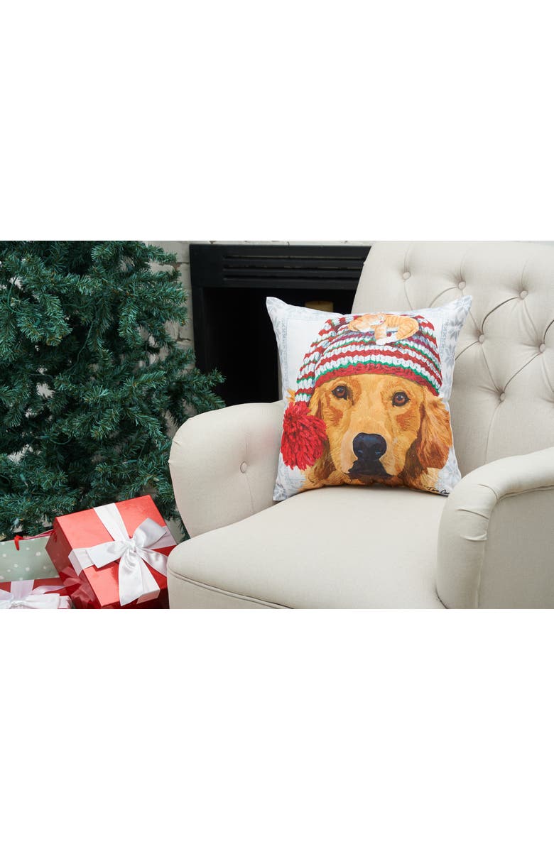 C&F Home Winter Hat Golden Indoor/Outdoor Christmas Holiday Throw Pillow, 18" x 18", Alternate, color, White
