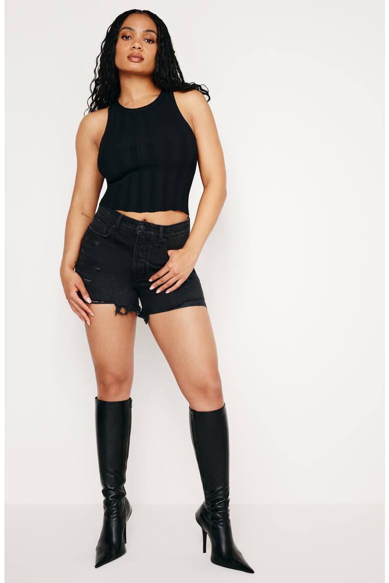 Bombshell Distressed Denim Shorts, Alternate, color, BLACK333