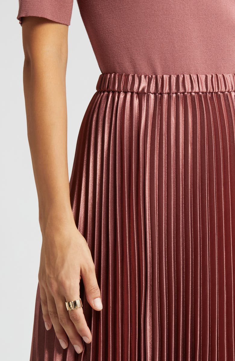 Anne Klein Pleated Metallic Satin Midi Skirt, Alternate, color, 