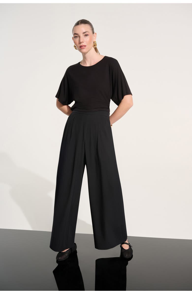 JOSEPH RIBKOFF Stretch Woven Pull-On Wide Leg Pants, Alternate, color, Black