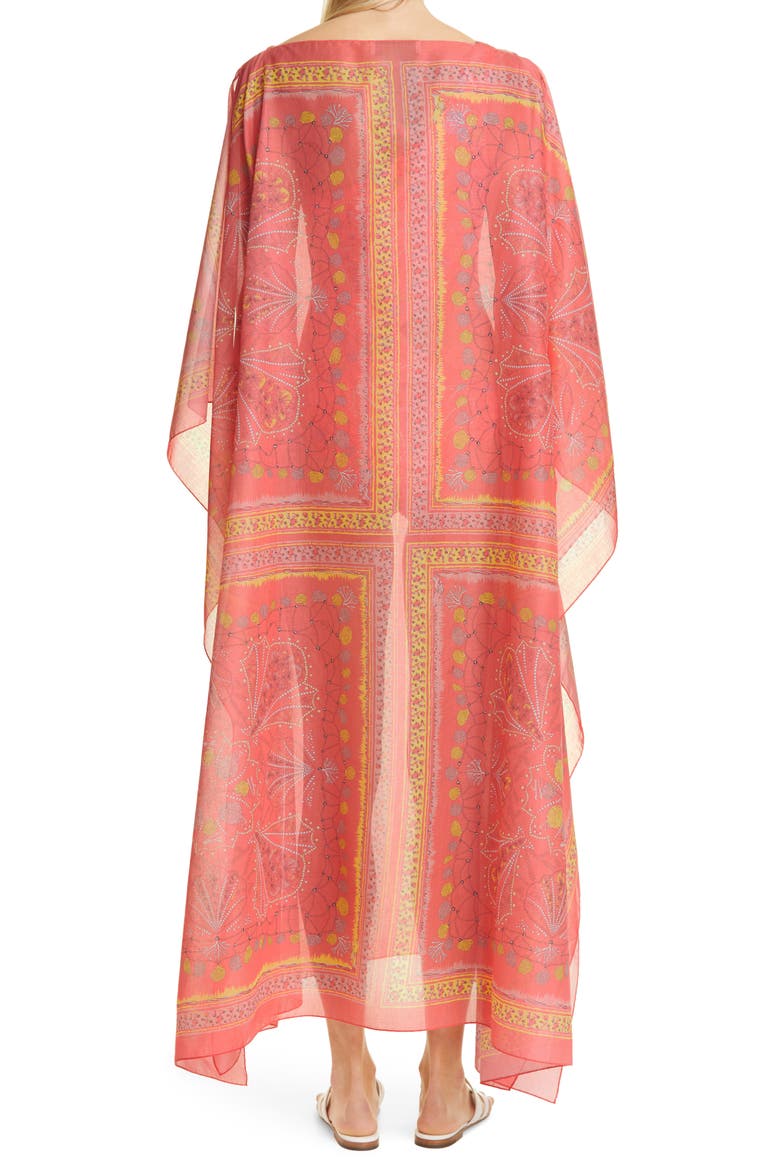 Conch Print Cotton Cover-Up Caftan, Alternate, color, CORAL