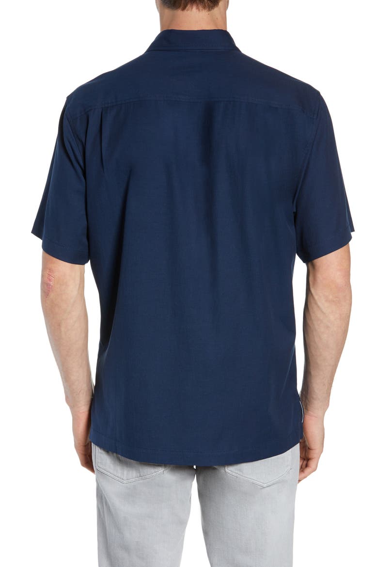 Catalina Stretch Silk Blend Camp Shirt, Alternate, color, NAVY