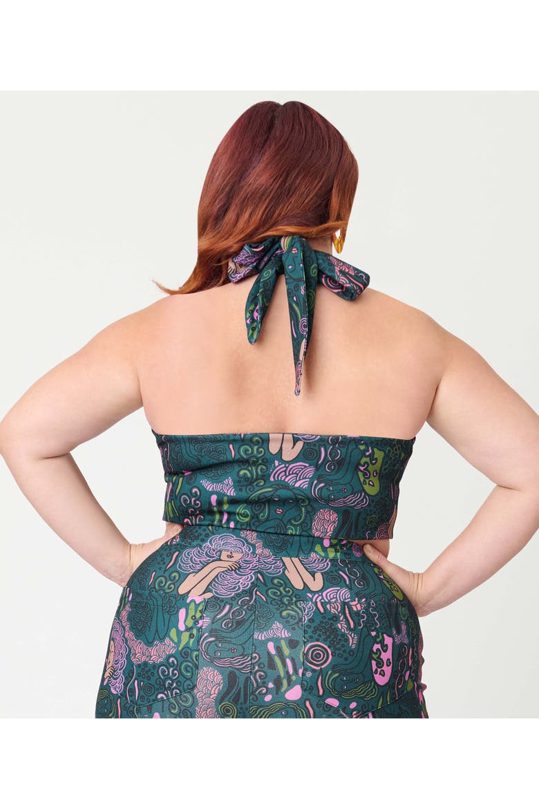 Plus Size Halter Neck Crop Top, Alternate, color, Green Mannequin Doodle Print