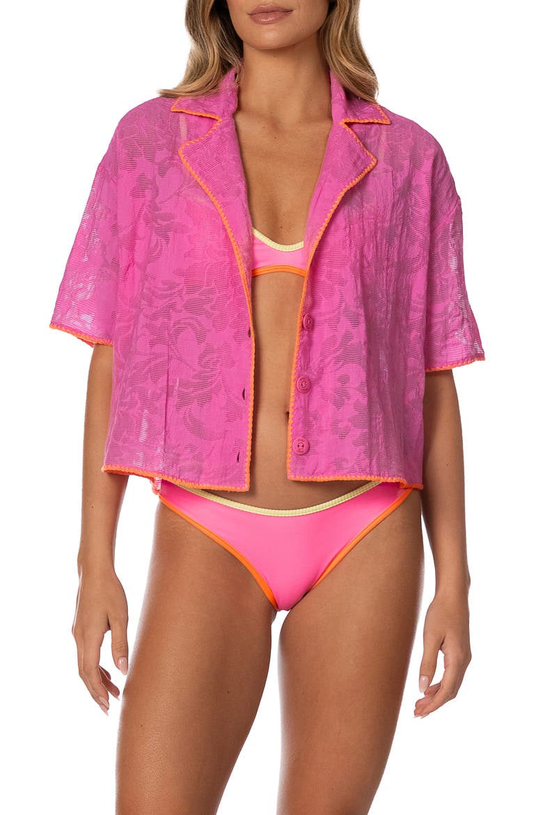 Octavia Fuchsia Flower Cover-Up Shirt, Main, color, DARK PINK