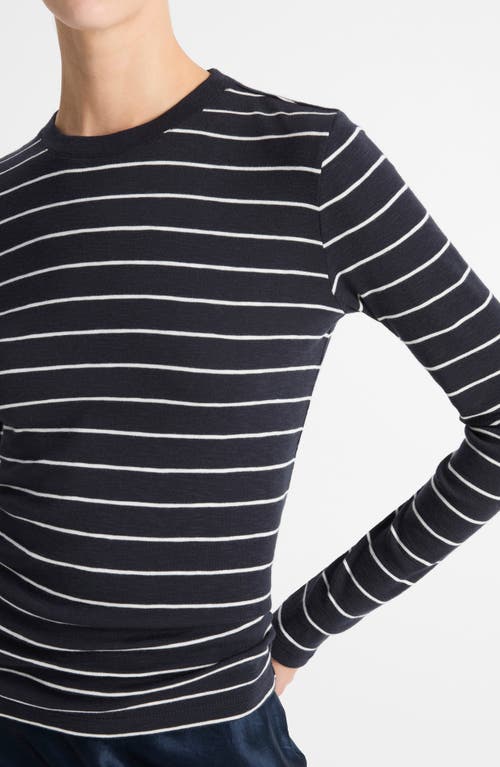 VINCE VINCE STRIPE LONG SLEEVE COTTON & MODAL CREWNECK TOP 