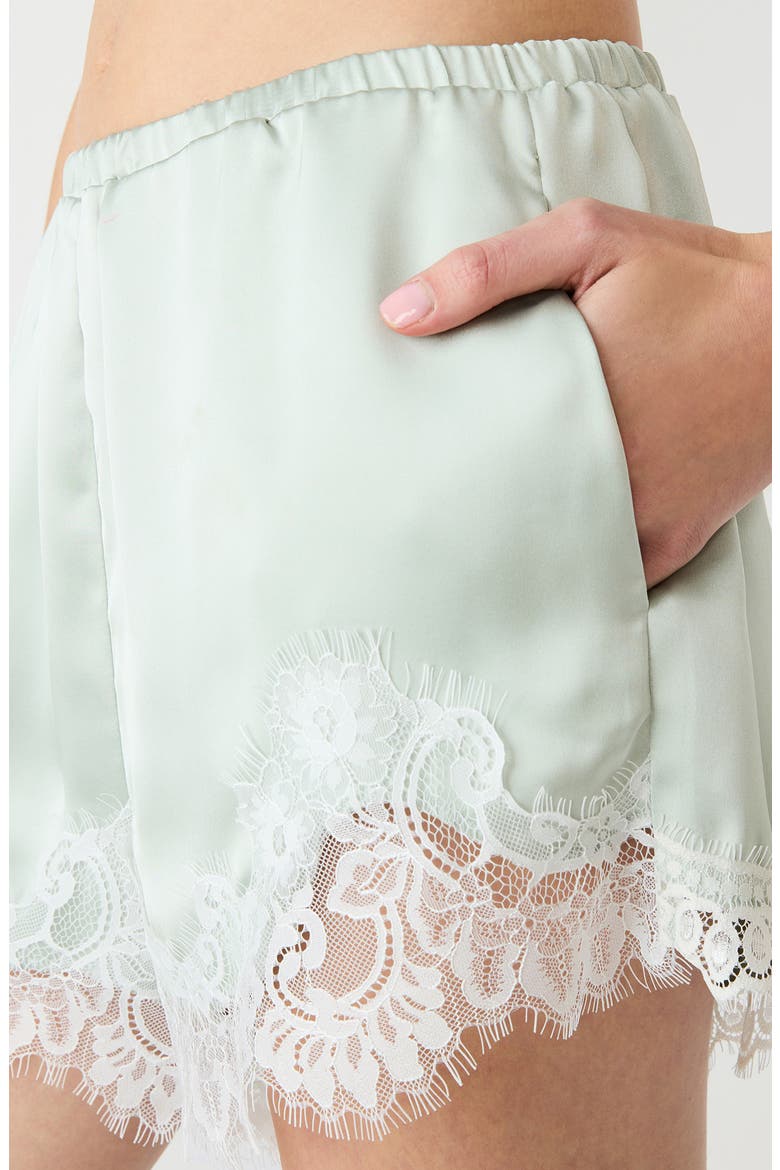 Daisee Lace Trim Satin Shorts, Alternate, color, POWDER PUFF