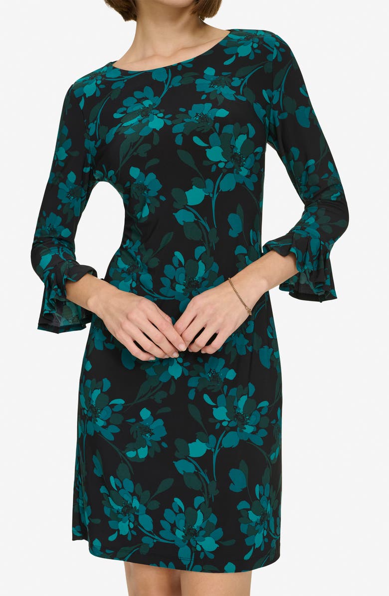 Tommy Hilfiger Pleated Sleeve Jersey Dress, Alternate, color, Cypress Multi