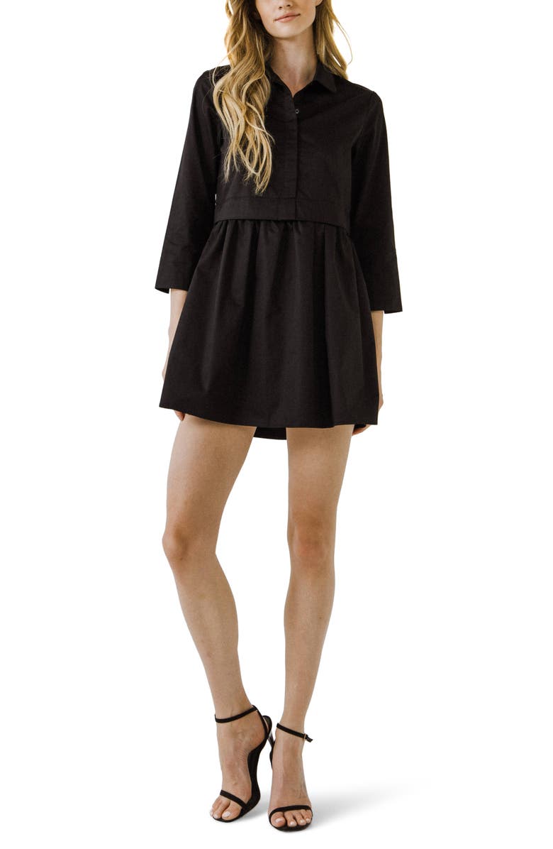 English Factory Long Sleeve Mini Shirtdress, Main, color, Black