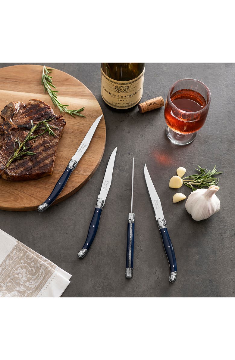FRENCH HOME Set of 4 Laguiole Connoisseur Steak Knives, Alternate, color, Navy Blue
