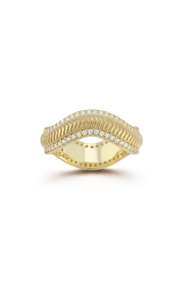 CHLOE AND MADISON Cubic Zirconia Wavy Band Ring, Main, color, Gold