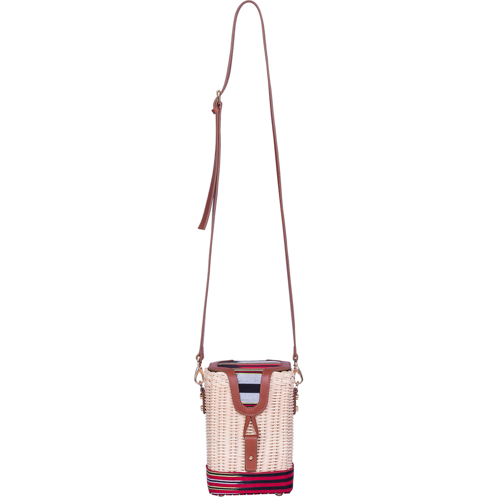 Kai & Vrosi K'ai & Vrosi Leather & Woven Straw Crossbody Bag In Brown