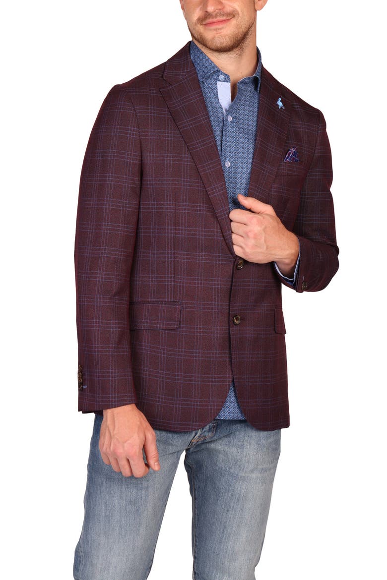 Modern Fit Glen Plaid Mèlange Sport Coat, Alternate, color, BURGUNDY