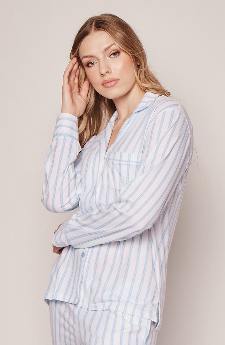 Petite Plume Stripe Pima Cotton Pajamas, Alternate, color, White