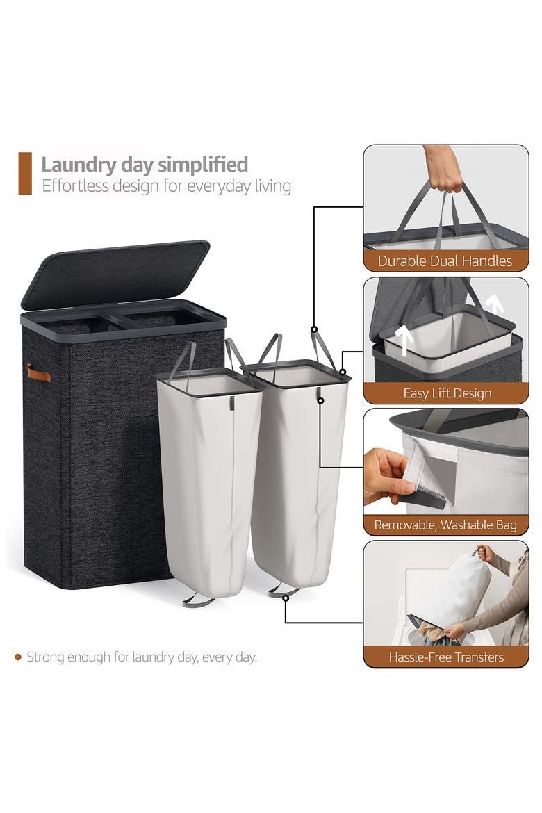 2-Compartment Laundry Hamper, Alternate, color, BLACK