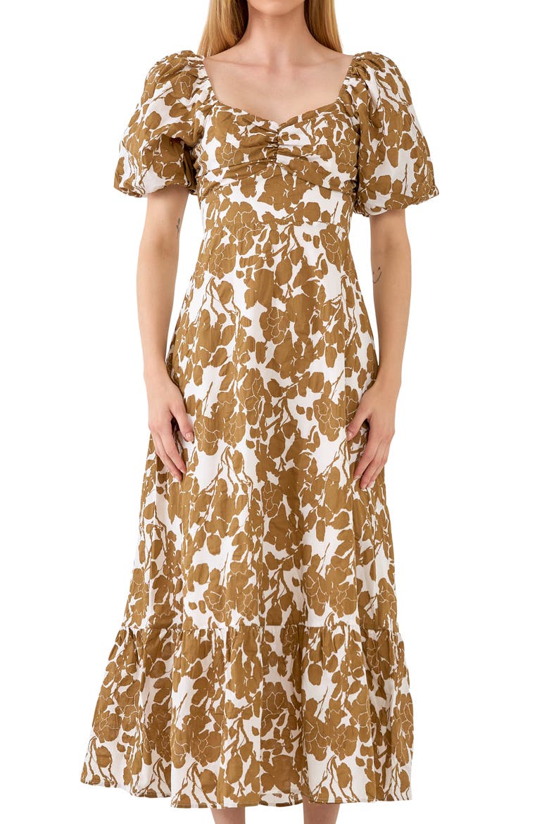 Floral Print Cotton Maxi Dress, Alternate, color, TAN